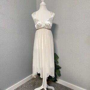 WHITE IVORY DRESS EMPIRE WAIST RHINESTONE HANDKERCHIEF HEM FAIRYCORE WHIMSICAL